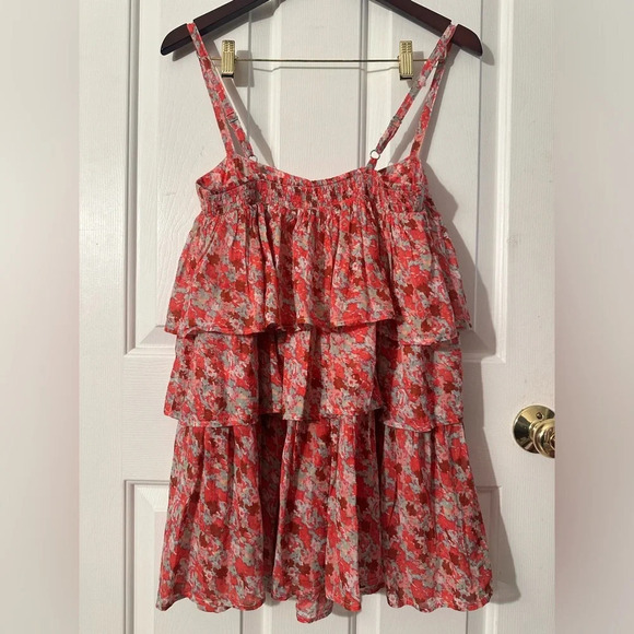 FP ONE Free People Pink Multi Floral Baby Doll Tiered Layers MED Spaghetti Strap - Picture 7 of 14